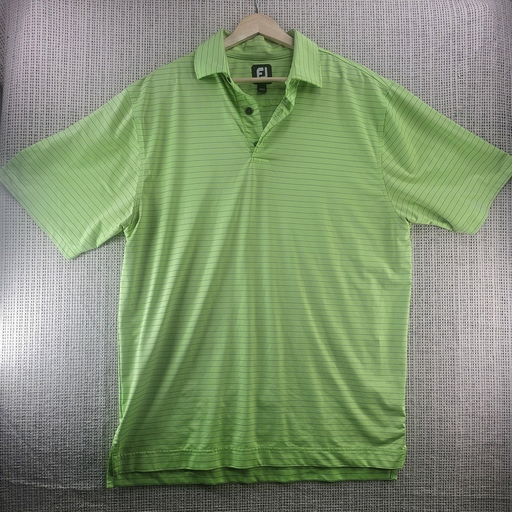 FootJoy Polo Shirt Mens 46 Green Striped Golf Performance Short Sleeve‎ Casual